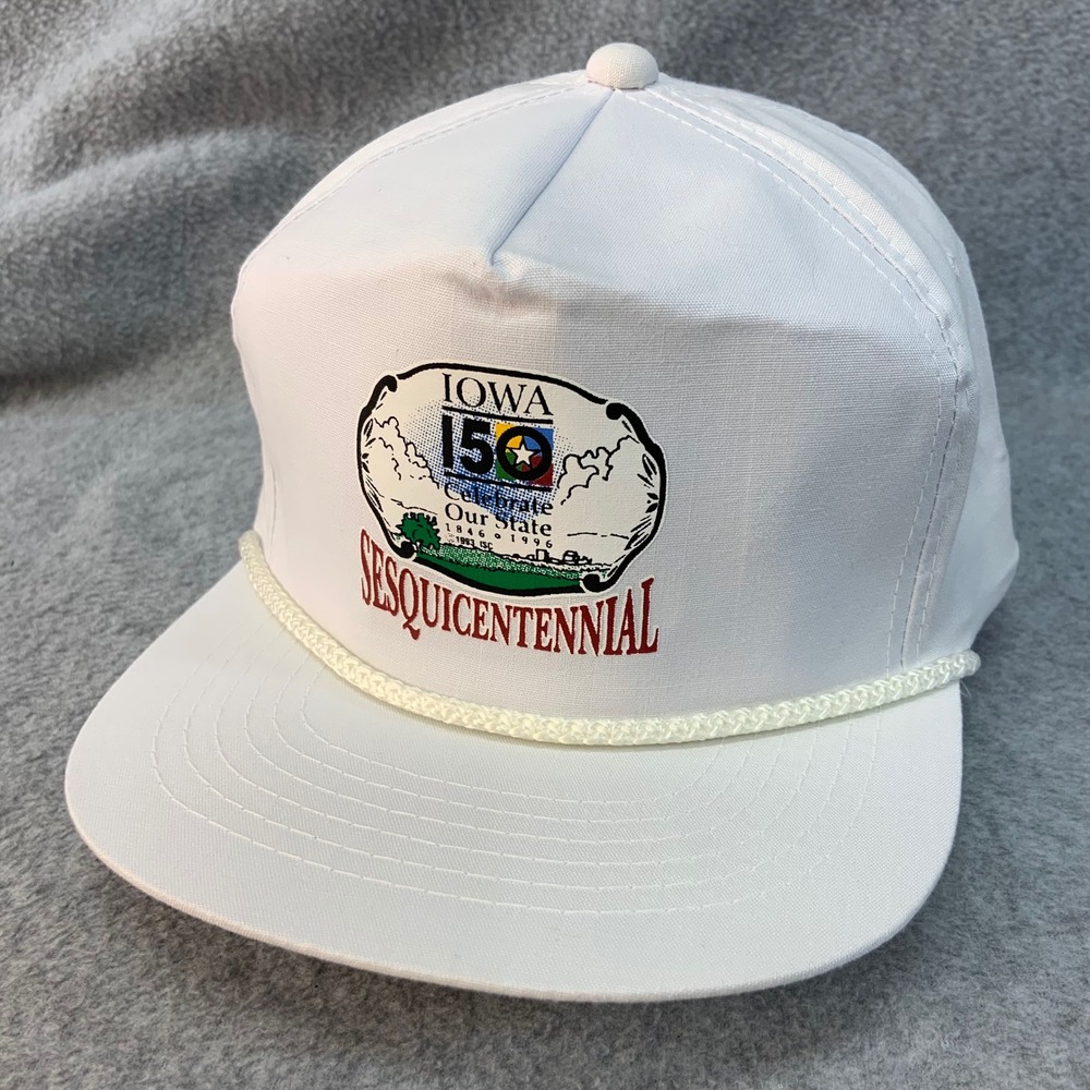 Iowa Sesquicentennial Adult White Sportsman Rope Hat Vintage 1996 Snapback OSFA